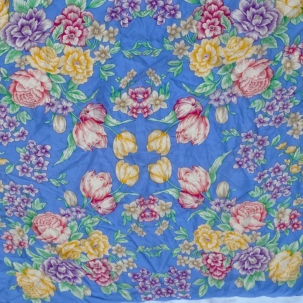 Albert Nipon Silk Scarf Blue Pink Yellow Floral 30 Inch